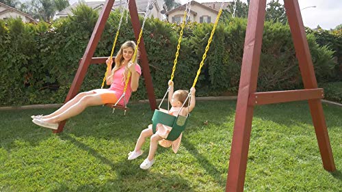 SAFARI SWINGS High Back Full Bucket Kids Swing Seat (USA MADE, Includes 67" of Coated Chain, 2 Quick Links) Green Outdoor Baby, Children & Toddler Swing Set Accessories For The Playground, Backyard