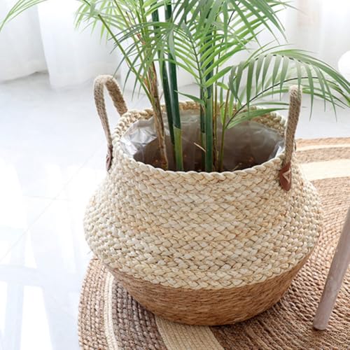 Cesta de mimbre natural con diseño rústico de doble asa para flores 6