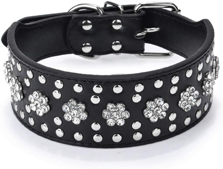 Collare per cani in pelle PU con strass floreale