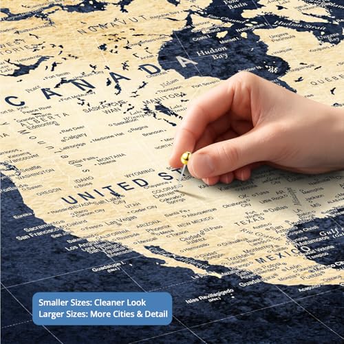 Image of IPIC - Personalized Framed World Map for Wall Art, Push Pin Travel Map Decor to Track Travels, Custom Artwork with Names, Pinnable Wall Decor for Home, Office, Study or RV, Ready to Hang
