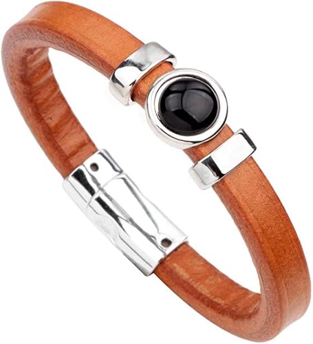 Amazon Over Rag メンズブレスレット ジェニュインレザー使用ナチュラルストーンブレスレット メンズ アクセサリー バングル ブレスレット メンズアクセサリー レザーブレスレット アメカジタイプ 天然石 ブラック ブラウン ナチュラル 18aw オニキス