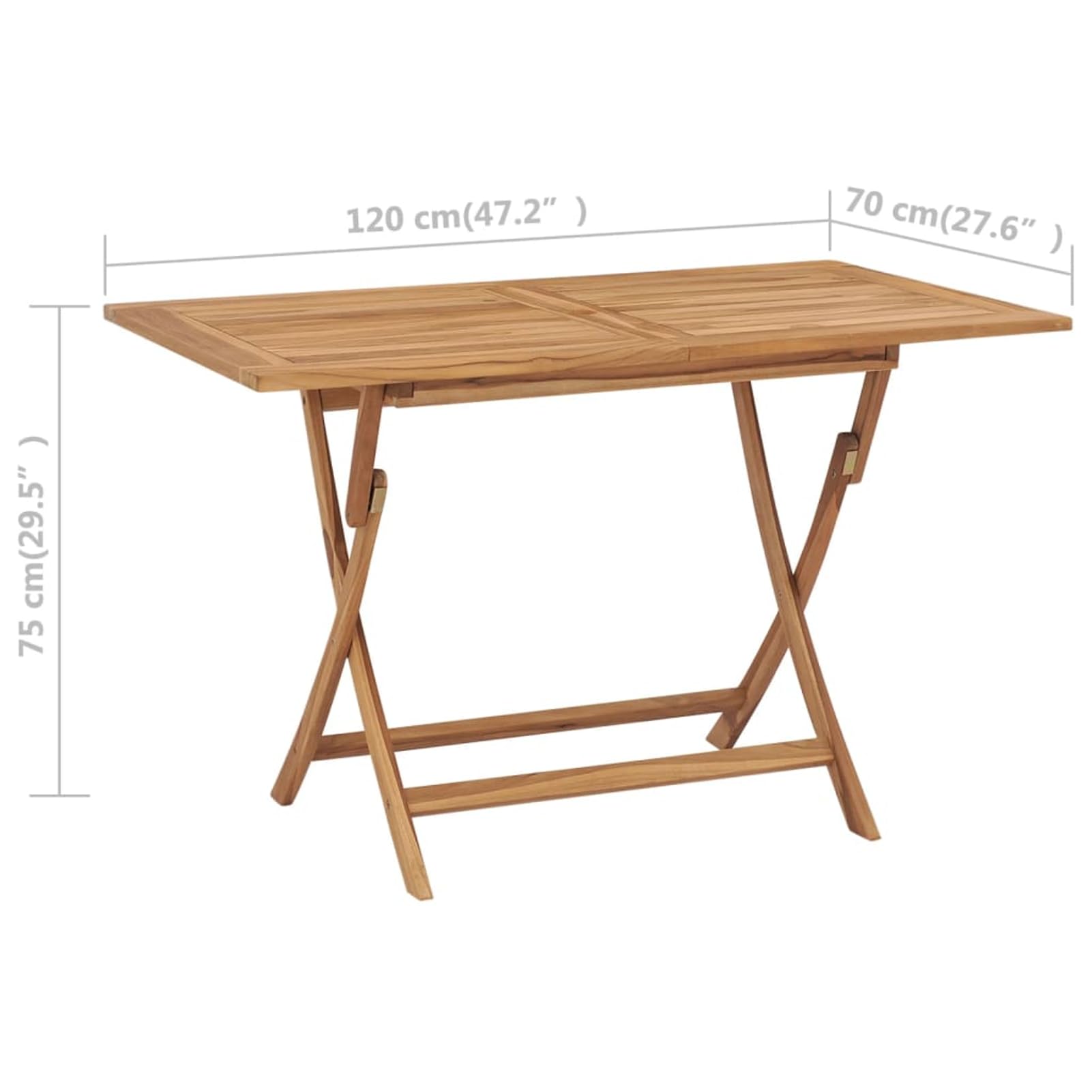 Składany stół tekowy 120 x 70 cm | Wodoodporne lite drewno, otwór parasola 5 cm, zajmuje mało miejsca po złożeniu