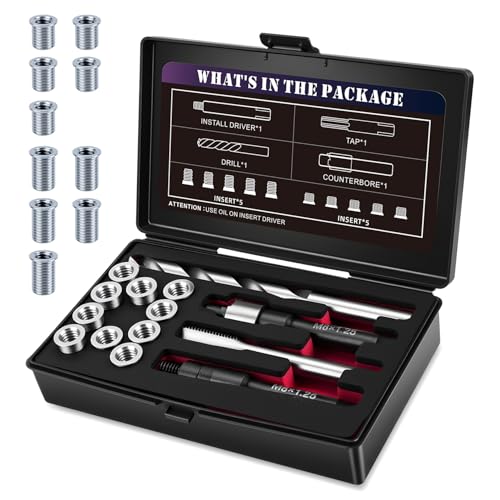 SENNMONN M8X1.25 Metric Thread Repair Kit with Insert HSS Drill Tap Installation Driver Counterbore Two Sizes Stainless Steel Insert 5PCS 11.7MM and 5PCS 16.2MM