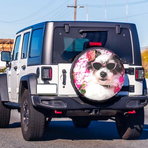 Image of Dujiea Dog Staring At You Spare Tire Cover, Universal Wheel Tire Cover Waterproof Dust-Proof Tire Protectors for Trailer Rv SUV Truck Camper and Many Vehicle 14 15 16 17 Inch