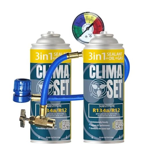 ClimaSet 2x Refrigerante para aire acondicionado automático R134a 3 en 1 - Kit completo con manguera - Consciente de la naturaleza - Sellador no tóxico - Resistente a la corrosión