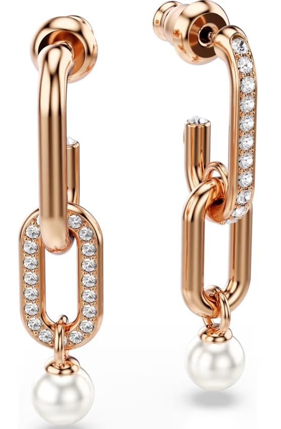 Constella drop earrings Crystal pearl, Round cut, White, Rose gold-tone plated3