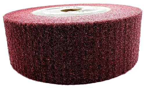 Image of 6 inch x 2 inch x 1 inch Arbor Red Bench Grinder Polishing Wheel, 320 Grit, Tight Weave, Great for refurbishing Golf Clubs and Metal, Non-Woven Wheel for Copper, Metal, Finishing, and Burnishing