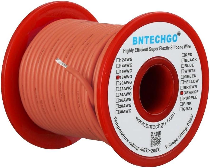 BNTECHGO 18 Gauge Silicone Wire Spool 100 ft Orange Flexible 18 AWG Stranded Tinned Copper Wire