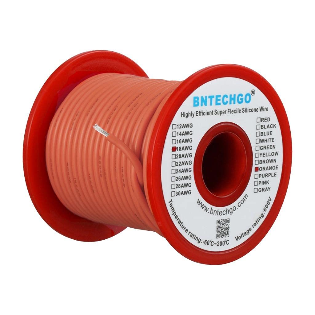 BNTECHGO 18 Gauge Silicone Wire Spool 100 ft Orange Flexible 18 AWG Stranded Tinned Copper Wire