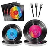 96 Pieces Record Party Plates 50's Theme Party Decorations Record Paper Plates and Napkins Retro Vinyl Disposable Dessert Tableware Set 1950's Music Supplies 24 Guests