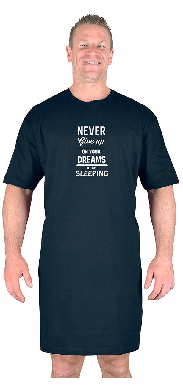 Big Mens Black Never Give Up Nightshirt Cotton Sizes M L XL 2XL 3XL 4XL 5XL 6XL 7XL 8XL, Size : 8XL