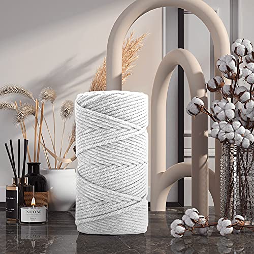 Image of ZUEXT Macrame Cord, White, 5mm x 109yds Cotton String Macrame Yarn | 100% Natural Handmade, 4 Strands Twisted Cotton Rope, For Wall Hanging Plant Hangers Gift Wrapping Tapestry DIY Crafts, 100m