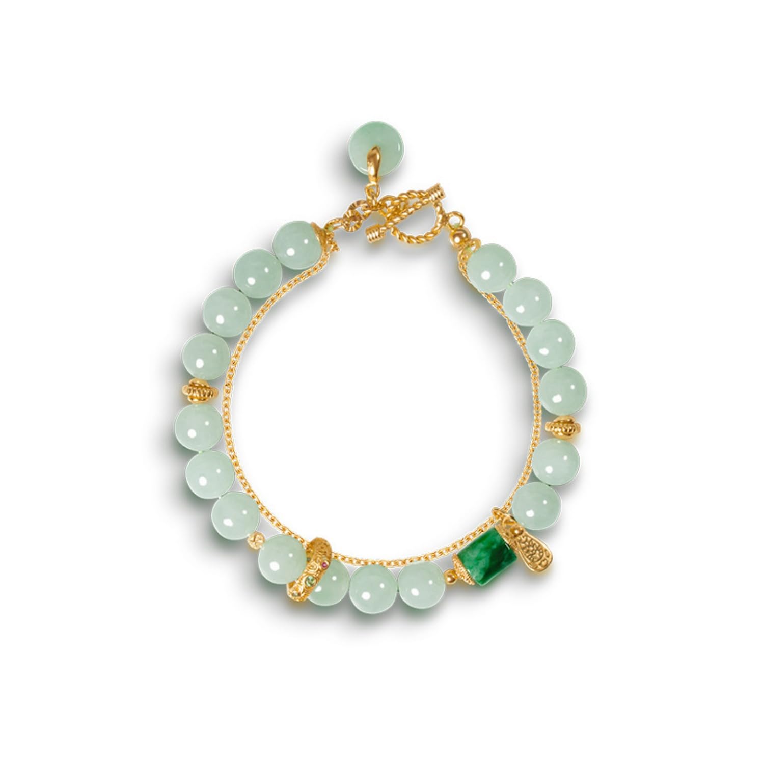 18K Gold Over S925 Sterling Silver Jadeite Bracelet, Burmese Jadeite A Grade Icy 6mm Pearl Beaded Bracelet, Gift for Mother on Birthday