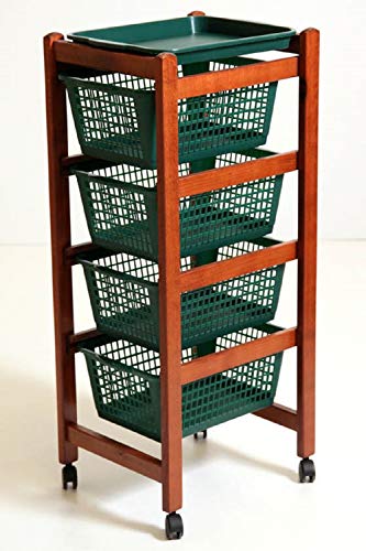 Carrito de frutas JOLLY con cestas de plástico verde y madera de cerezo.