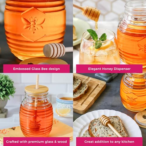 Kate Aspen 24oz. Bee Hive Shaped Honey Glass Mason Jar with Two Wooden Honey Dippers, Bamboo & Metal Lid, Kitchen Decor, Bumblebee Baby Shower Prize, Take Home Gift, Bee Decorations - Image 6