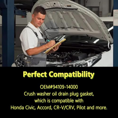 Image of 100PCS Oil Drain Plug Gasket,14mm Aluminum Engine Oil Plug Washer with Lasting Sealing,OEM#94109-14000 Crush Washer Oil Drain Plug Compatible with Honda Civic CRX Acura CL MDX (100PCS)
