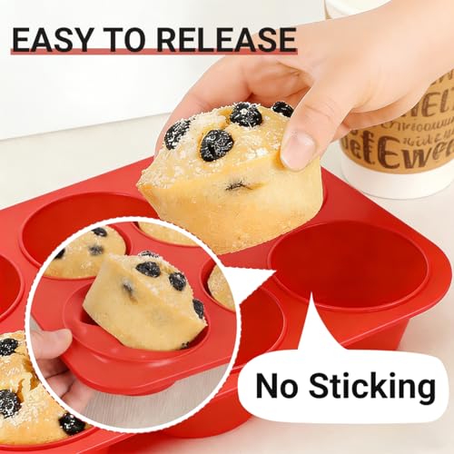 Image of CAKETIME Silicone Muffin Pans for Baking, 2 Packs Jumbo 6 Cups and Mini 24 Cups for Baking Muffins, Cupcakes, Egg Bites, and Frittatas