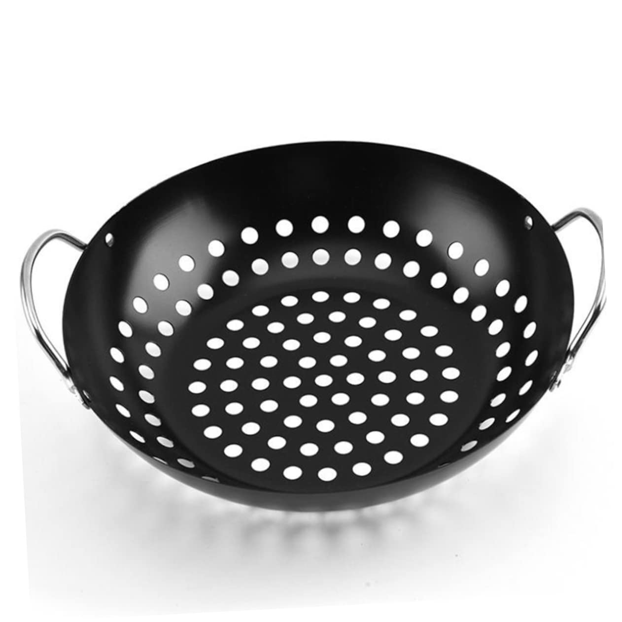 Piastra per Barbecue Antiaderente in Acciaio Nero con Manico, Design a Fori per Frutta e Pesce, Facile da Pulire, per Uso Esterno e Casa