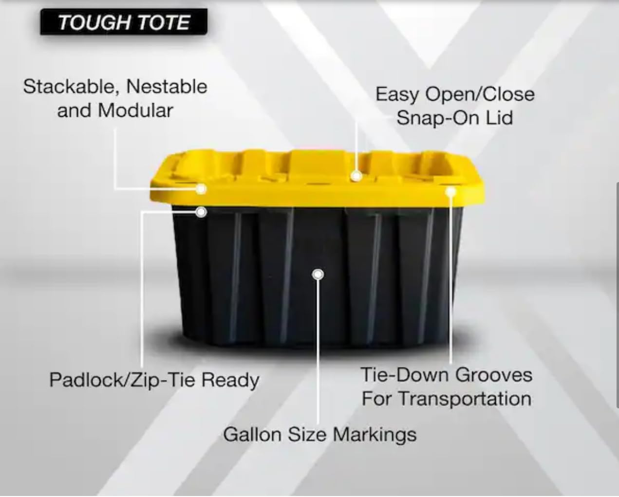 HDX Tough Polypropylene Plastic 27 Gal. Storage Tote in Black by HDX (4 pack)