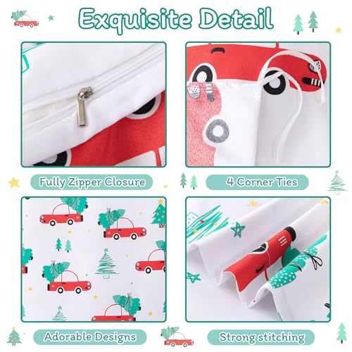 JSD Red Cars Kids Christmas Duvet Cover Set Full Size, 3 Piece Xmas Comforter Cover with Pillow Sham Zipper Closure, Comforter Not Included by JSD - Image 4