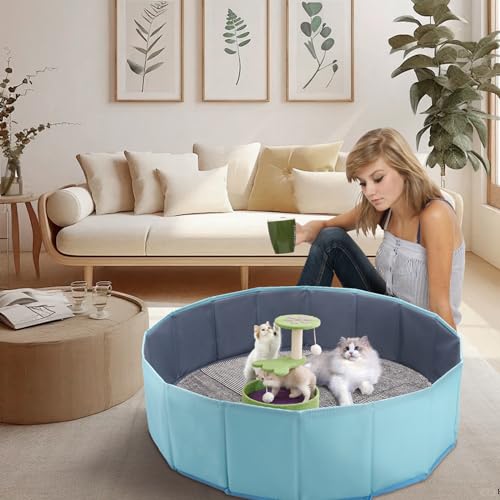 Cat Birthing Box,Cat Birthing Nesting Box,Whelping Box for Cats,Whelping Pool,Cat Birth Supplies,Foldable Cat Bath Pool,Convenient Storage, Easy to Clean 31.5\" x 10.6\" (Blue)