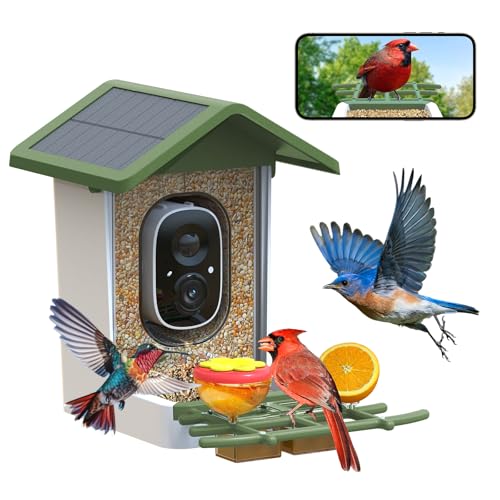 Smart Bird Feeder with Camera: Solar Powered Birdhouse with AI Recognition Wireless Bird House with Camera for Outdoor Unique Birthday Gifts for Mom Dad