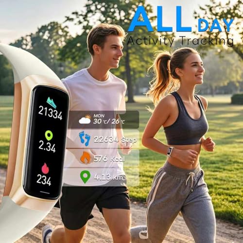 Image of Fitness Tracker,2025 Smart Watch with Blood Pressure Heart Rate & Sleep Monitor IP67 Waterproof Step Calorie Counter Pedometer Fitness Activity Watch for Men Women Android iOS Phone (Vanilla White)