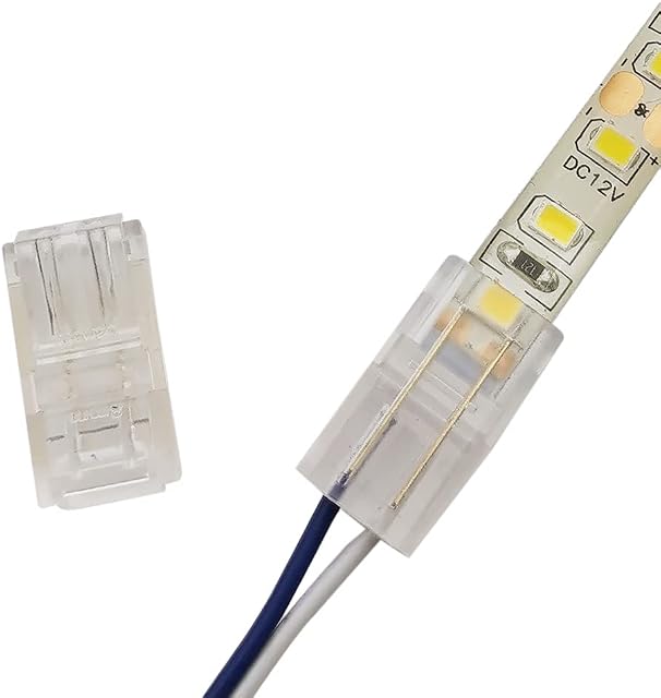 Masterwon 2 Pin LED Strip to Wire Connectors 8mm Unwired Clips Solderless Adapter Terminal Extension Connection for 12v Single Colour LED Strip Lights