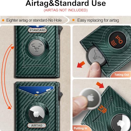 Image of BULLIANT Money Clip Wallet,Mens Gift Slim Wallet Credit Card Holder Airtag&Standard Use 9Cards-Metal Case in Magnetic Flip Shell