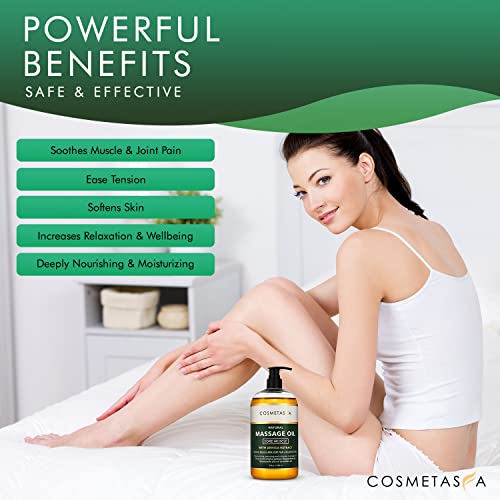 Cosmetasa Sore Muscle Massage Oil with Deep Tissue Massager - Thumb Saver and Oil Soothes Muscle and Joint Pain with Arnica Extract, Peppermint, Chamomile, and Lavender Oil 8.8 Fl Oz