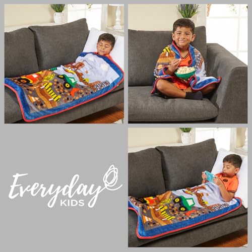 Image of EVERYDAY KIDS Toddler Throw Blanket - 30 inch by 40 inch - Under Construction - Super Soft, Plush, Warm and Comfortable