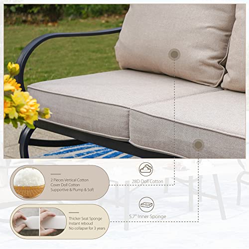 Sophia & William Patio Furniture Sets 5 Pcs With 28" Gas Fire Pit Table Outdoor Metal Conversation Sets, 4 X Cushioned Patio Sofa Chairs Support 400Lbs For Patio Lawn Backyard Poolside Beige #TOP2