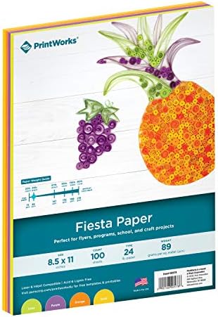 Printworks Fiesta Bright Colored Paper, 24 lb, 4 Assorted Colors, FSC Certified, Perfect for School and Craft Projects, 100 Sheets, 8.5 x 11 Inch (00578)