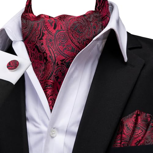 Image of Dubulle Paisley Floral Ascot for Men Self Tie Mens Cravat and Pocket Square Cufflinks Wedding
