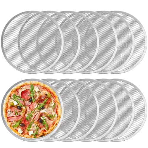 LRui Pizza Screen 14 Inch 12 Pack Seamless Aluminum Pizza Pan With Holes.