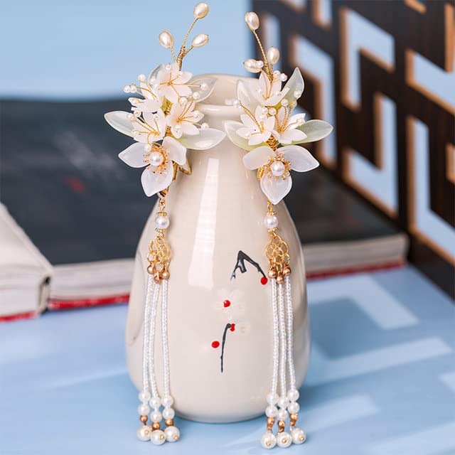 Produktbild von 1 Paar Chinesische Hanfu Haar Zubehör Rote Blume Haarnaln Vintage Kleid Headwear Lange Schmetterling Quasten Haar Clip Noiva Schmuck