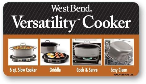 West Bend 84966 Versatility Oval-Shaped 6-Quart Programmable Slow Cooker, Gray (Discontinued by Manufacturer)