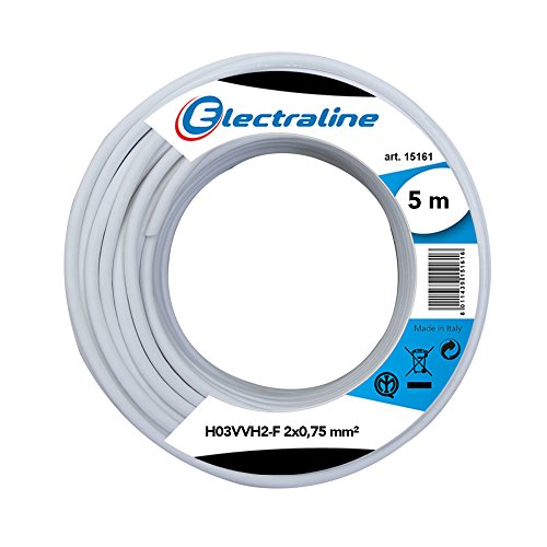 Electraline 10900, Cable para Extensiones H03VVH2-F, Sección 2x0,75 mm, 5 mt, Blanco