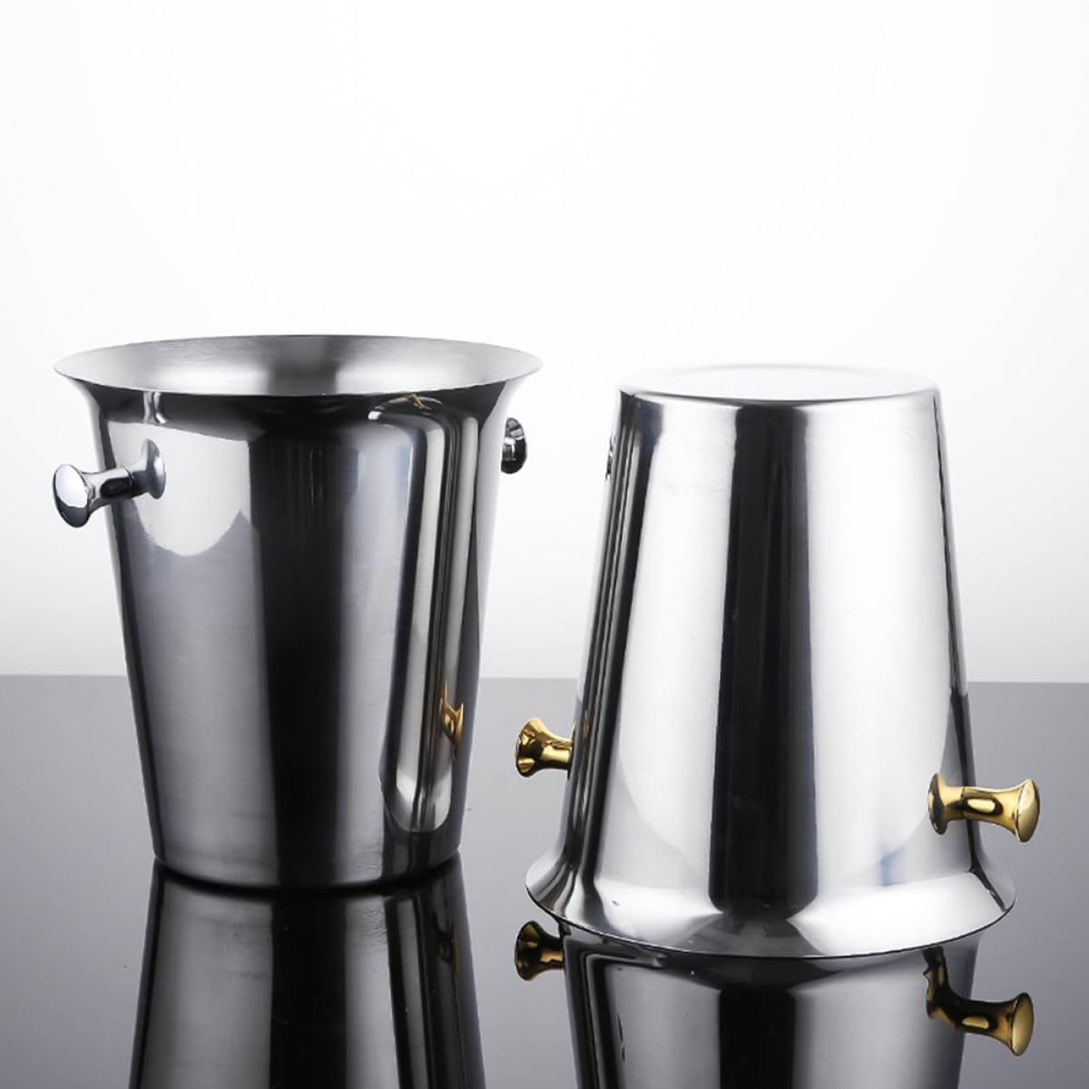 Seau à Glace Rond en Acier Inoxydable 2l Portable pour Bar