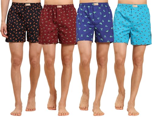 Image of B STORIES Bstories Men's Cotton Printed Boxer Shorts | Soft & Breathable Woven Cotton | Elastic Waist | Regular Fit | Comfortable Lounge & Sleepwear