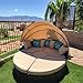 SUNCROWN Outdoor Patio Round Daybed with Retractable Canopy, Brown Wicker Furniture Sectional Couch with Washable Cushions, Backyard, Porch