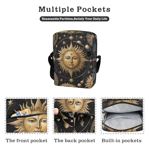 Crossbody Sling Bag for Women Men, Zipper Closure Messenger Bags Various Celestial Print with Card Phone Passport Compartment 6.6×9.4×2.5 IN2