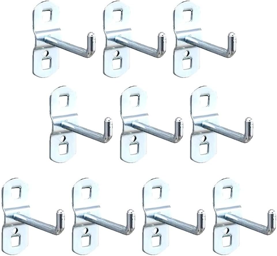 Steel Pegboard Hooks for Wall Tool Organizer – 10-Pack Heavy Duty Slanted Tool Hooks with Sloping Hook Ends, 50mm Perforated Hooks for Tool Racks