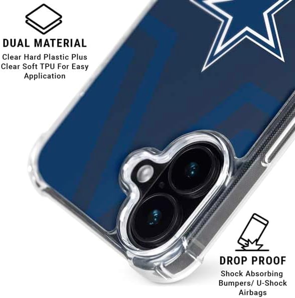 Skinit Clear Phone Case Compatible with iPhone 16 - Officially Licensed NFL Dallas Cowboys Double Vision Design