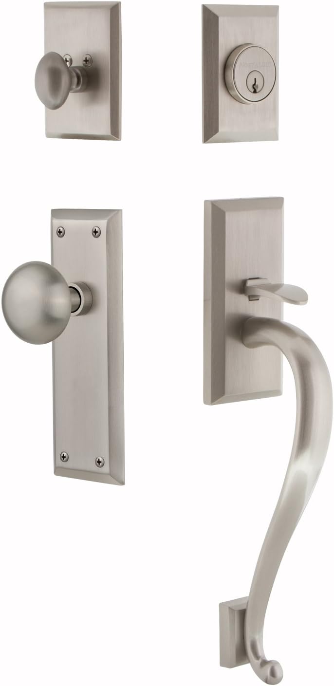 Nostalgic Warehouse 733393 New York S Grip Entry Set, Backset - 2.375", Satin Nickel