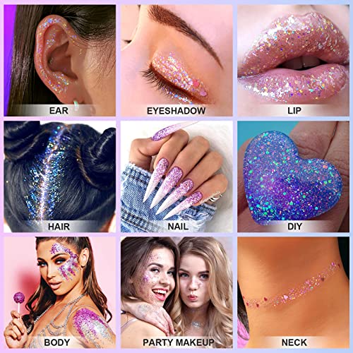 Holographic Body Glitter Gel, Ultra Fine Glitter Gel For Face, Hair, Body, Nail, Eyeshadow, Long Lasting Waterproof Laser Glitter Gel Festival Party Rave Accessories For Women, 1.35 Oz (#1 White) #TOP4