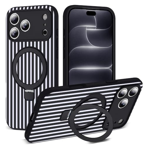 SKYLMW Striped Case for iPhone 18 Pro Max with Stand,6.9" Black/White