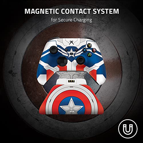 Image of Razer Limited Edition Captain America Wireless Controller & Quick Charging Stand Bundle for Xbox Series X|S, Xbox One: Impulse Triggers - Textured Grips - 12hr Battery Life - Magnetic Secure Charging