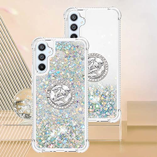 Eilkmcre For Samsung Galaxy A54 5G Case With Ring Holder Kickstand, Clear Glitter Bling Sparkle Quicksand Flowing Liquid Soft Tpu Shockproof Protective Phone Cover For Galaxy A54 5G Case, Silver #TOP3