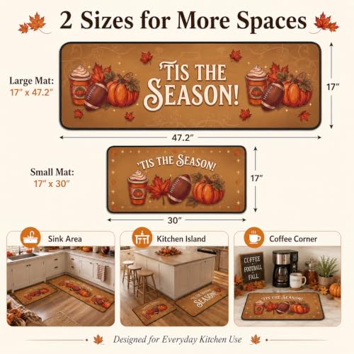 Fall Football Kitchen Mats Non Slip Thanksgiving Decor Rugs Set of 2 - image 2